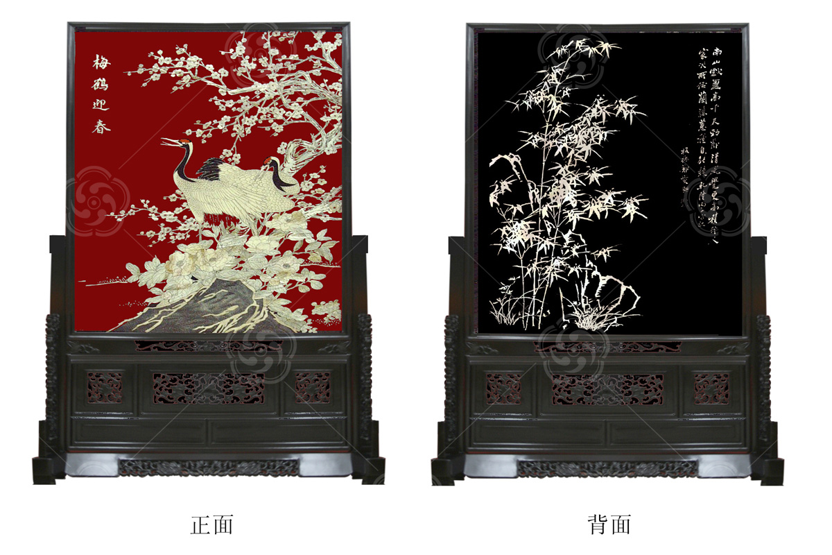 平磨螺鈿《梅鶴迎春》地屏